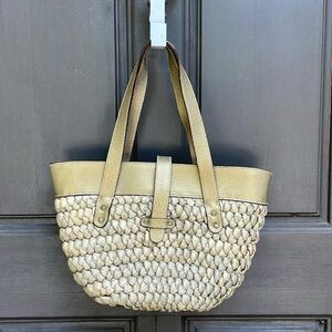 J Crew Leather and Straw Shoulder Bag